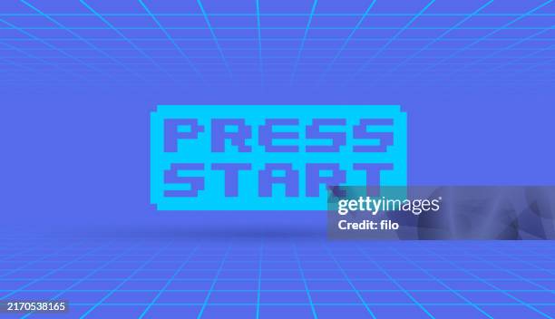 ilustraciones, imágenes clip art, dibujos animados e iconos de stock de presione iniciar fondo de videojuego retro - video game