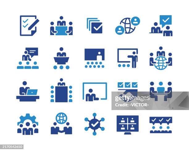 meeting icons - classic graphic series - business training concept stock illustrations
