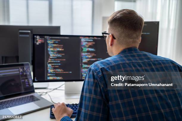 software developers sit at a desk with multiple screens. the programmers focus on resolving issues related to artificial intelligence, data science, and cloud computing, driving innovation in modern business solutions. - multiple learning styles stock pictures, royalty-free photos & images