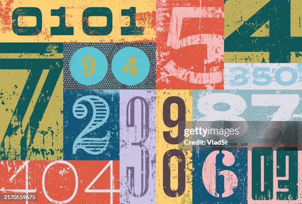 grunge junk journal page with numbers collage background - number stock illustrations