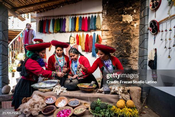 chinchero indigenous working on a textile industry, in chinchero district - peru stock pictures, royalty-free photos & images
