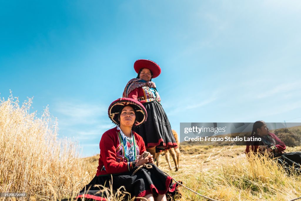 Portrait of a chinchero indigenous women on a mountain, in Moray, Peru