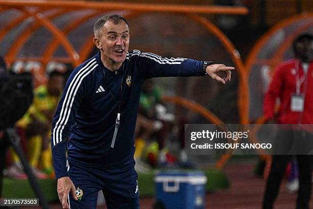 Libya's head coach Milutin Sredojevic gestures during the CAF Africa Cup of Nations group D qualification match between Benin and Libya at the Felix...