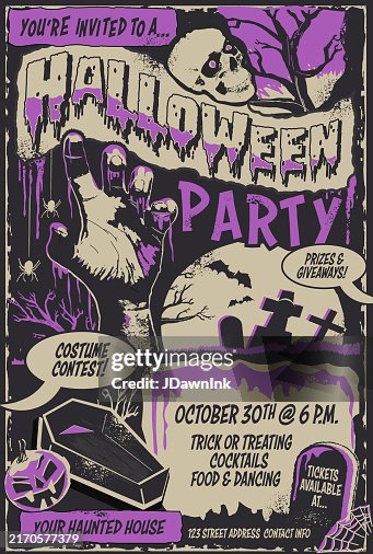 Halloween party poster template in retro comic book style with spooky elements Halloween party poster template in retro comic book style with spooky elements