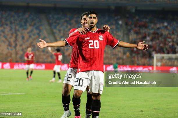 Egyptian national team player Ibrahim Adel celebrates after scoring a goal in action during the AFCON Morocco 2025 qualifier match between Egypt and...