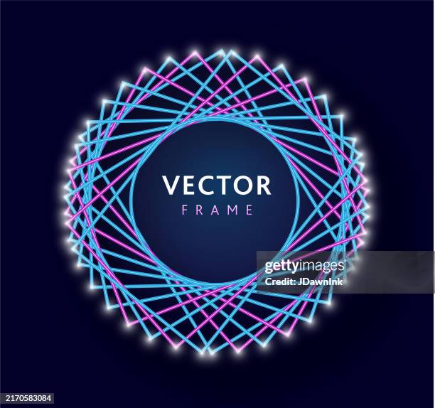 elegant art deco style neon lighting style decorative border frames - pentagon logo stock illustrations