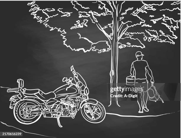 travelmotorcycleblackboard - motorcycle engine stock illustrations