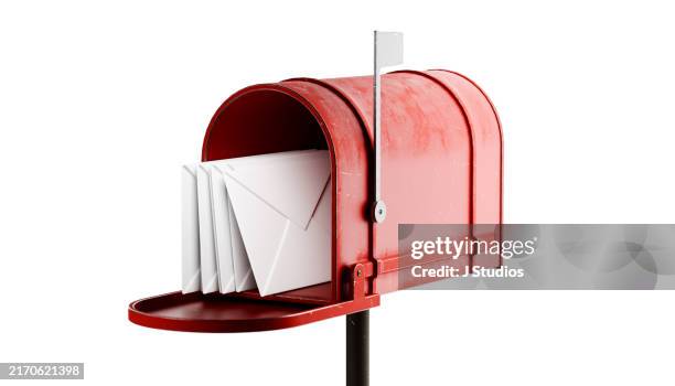 red mailbox with letters - caixa de correio imagens e fotografias de stock