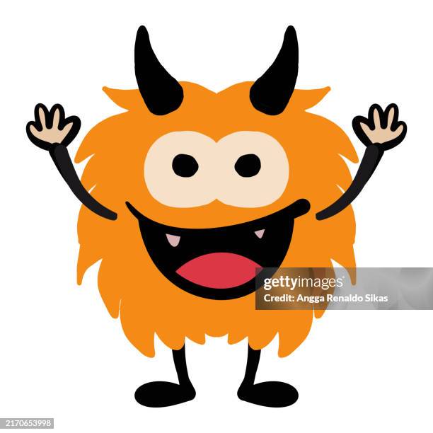 illustrations, cliparts, dessins animés et icônes de dessin animé de monstre orange dessiné à la main - monstre