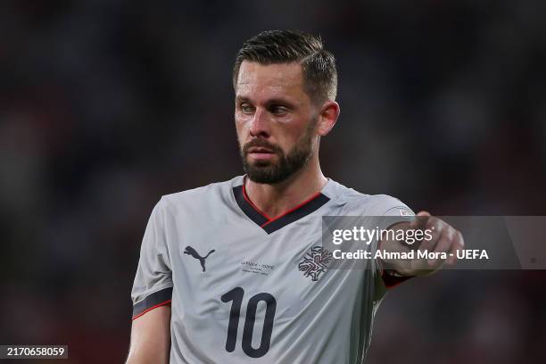 Gylfi Sigurosson of Iceland gestures during the UEFA Nations League 2024/25 League B Group B4 match between Turkiye and Iceland at Gürsel Aksel...