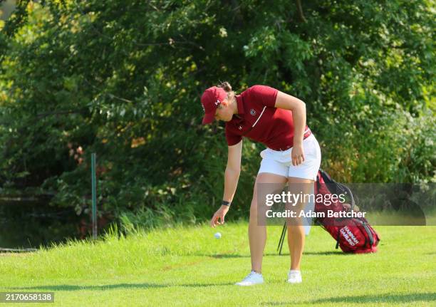 South Carolina's Hannah Darling drops a ball after going into the water hazard on the fifth hole during the final round of the 2024 ANNIKA...