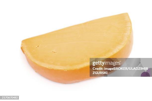 Piece Of Orange Cheese Isolated On White Background Top View Close Up High-Res Stock Photo
