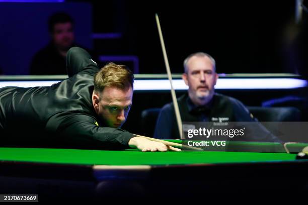 Judd Trump of England plays a shot in the Final match against Mark Williams of Wales on day nine of 2024 Saudi Arabia Snooker Masters at Green Halls...