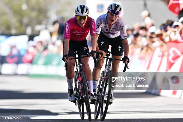 Stage winner Demi Vollering of The Netherlands and Team SD Worx - Protime and Lotte Kopecky of Belgium and Team SD Worx - Protime spduring the 3rd...