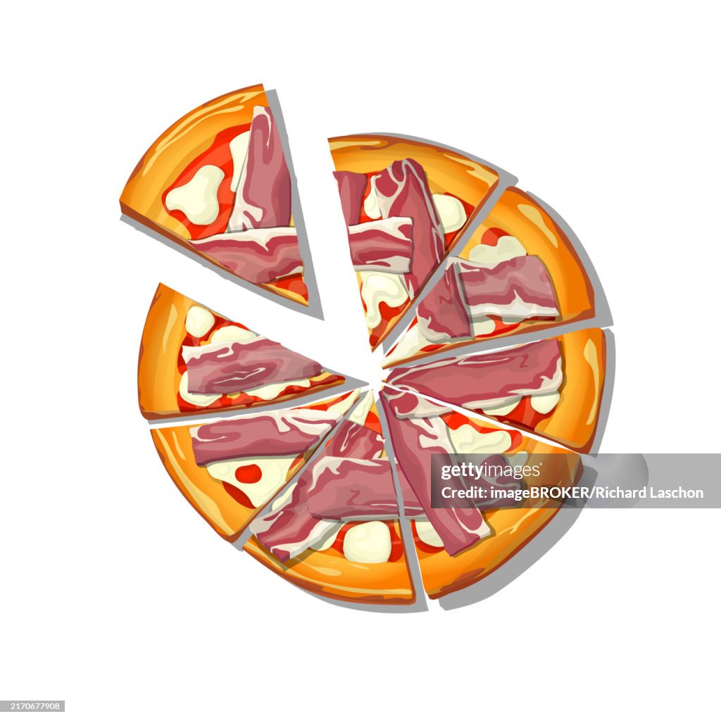 Sliced Pizza Tirolese cartoon over white background, vector illustration