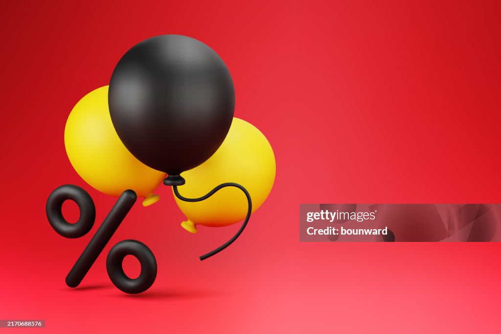 Balões 3d da sexta-feira negra com sinal da porcentagem Vetor