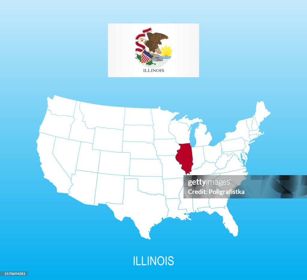 Bandera de Illinois y ubicación en el mapa de EE. UU.