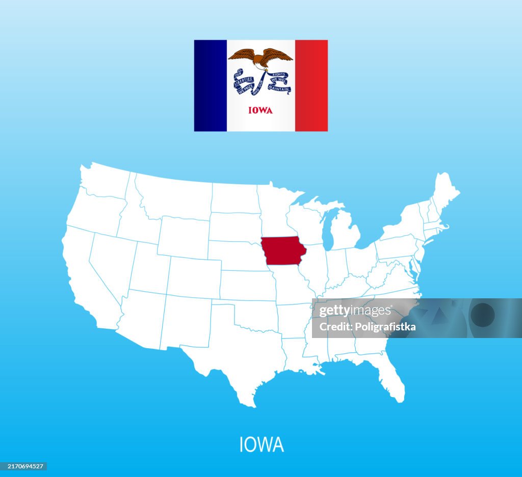 Flag of Iowa and location on US map