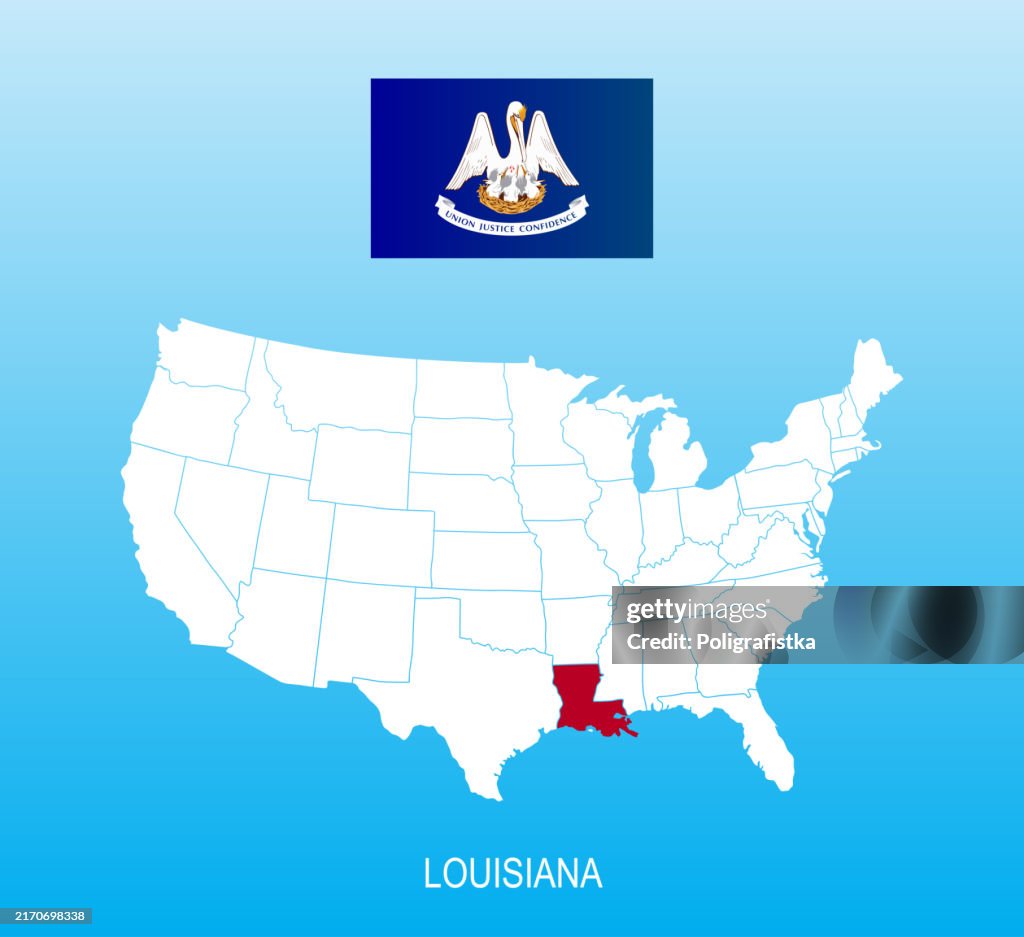 Flag of Louisiana and location on US map