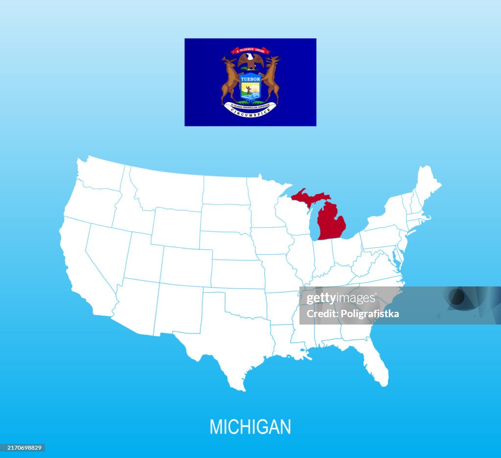 Flag of Michigan and location on US map