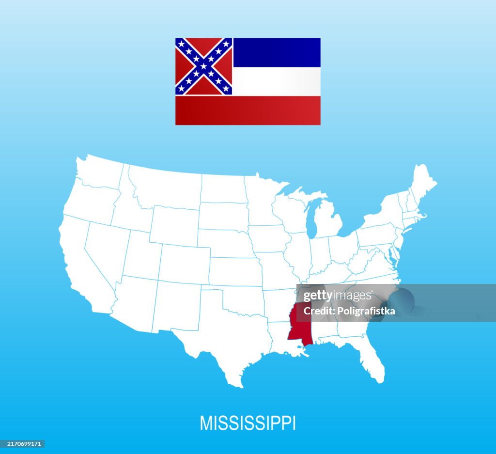 Flag of Mississippi and location on US map