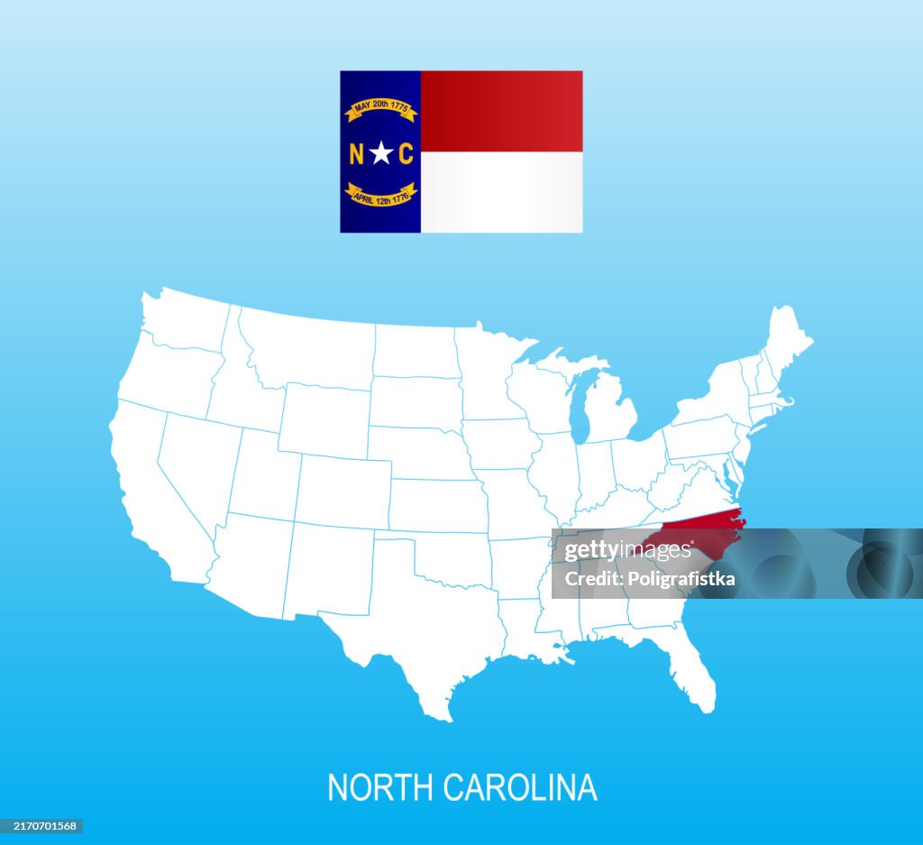 Flag of North Carolina and location on US map