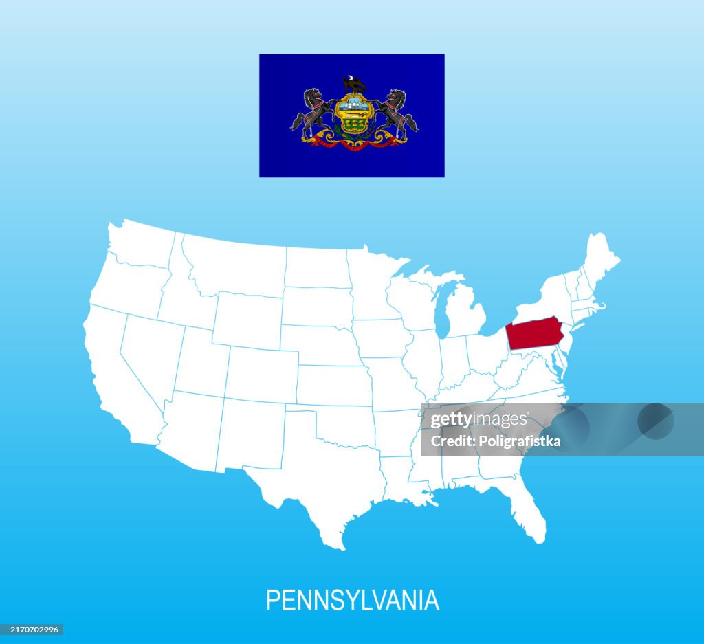 Flag of Pennsylvania and location on US map