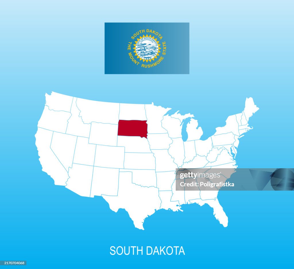 Bandera de Dakota del Sur y ubicación en el mapa de EE. UU.