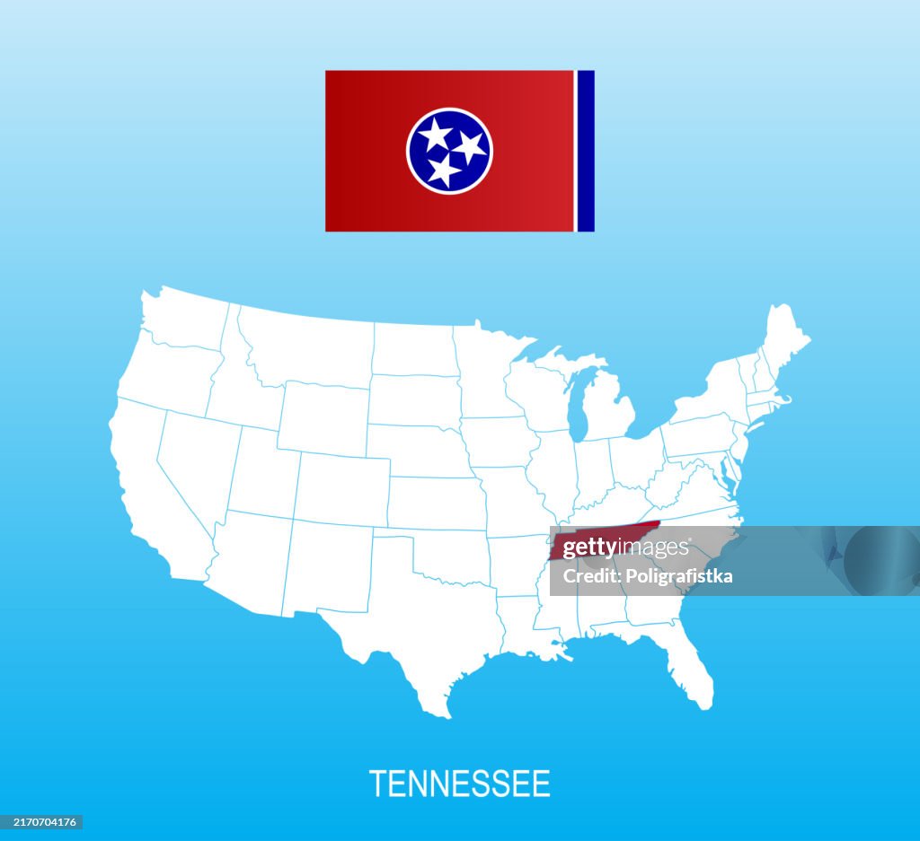 Flag of Tennessee and location on US map