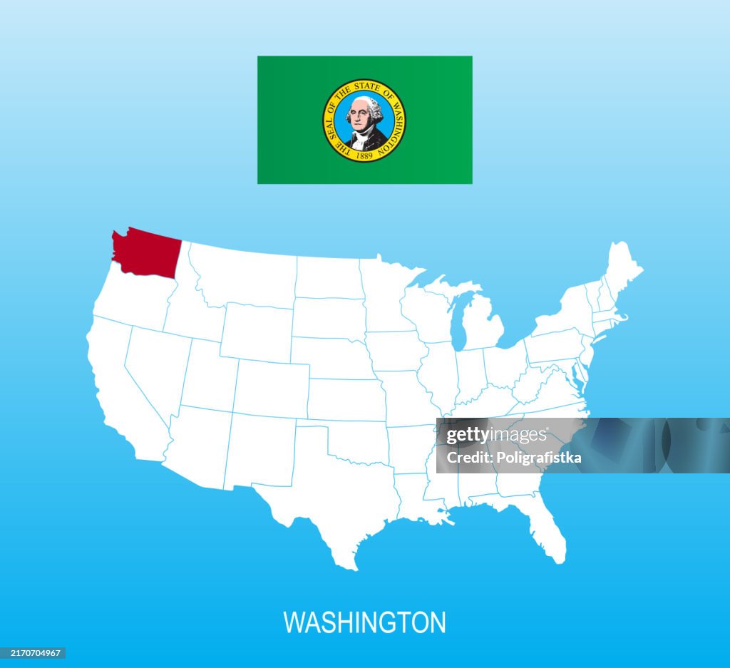 Flag of Washington and location on US map