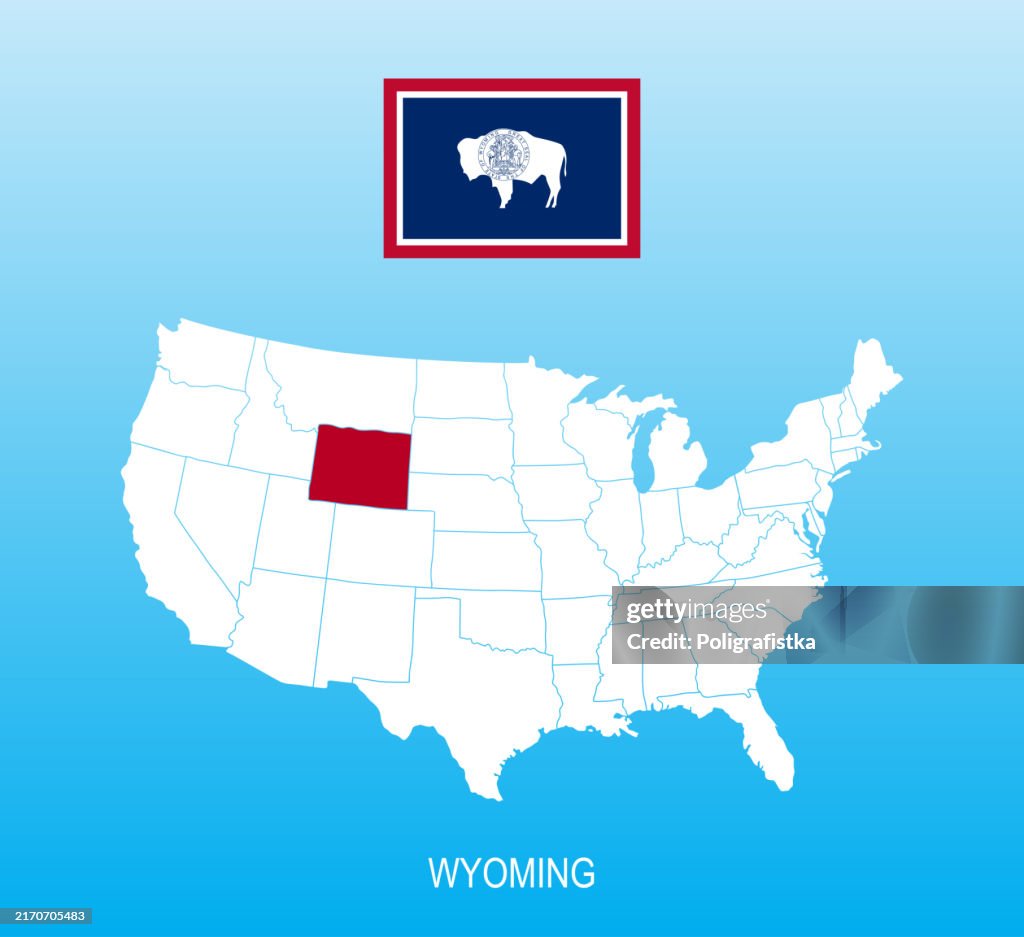 Bandeira de Wyoming e localização no mapa dos EUA