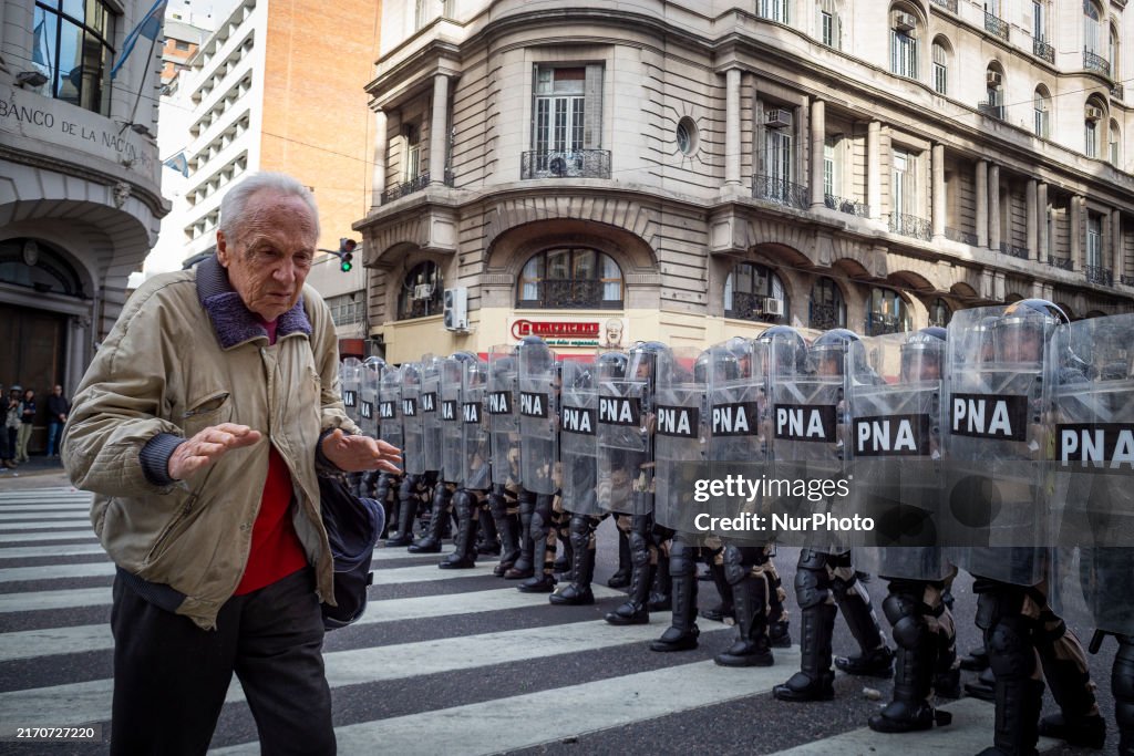 Demonstrators Protest President Milei's Veto of Pension Increase
