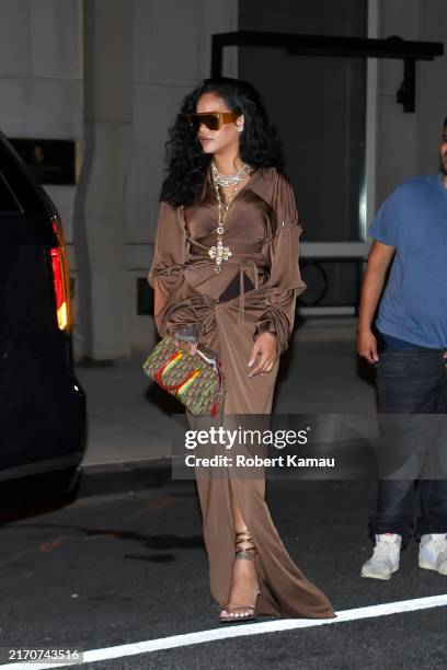 Rihanna is seen attending a NYFW after party at Socialista New York Lounge on September 06, 2024 in New York City.