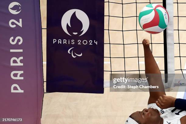 Nicky Nieves of Team United States competes during the Sitting Volleyball Women's Gold Medal match between Team People's Republic of China and Team...