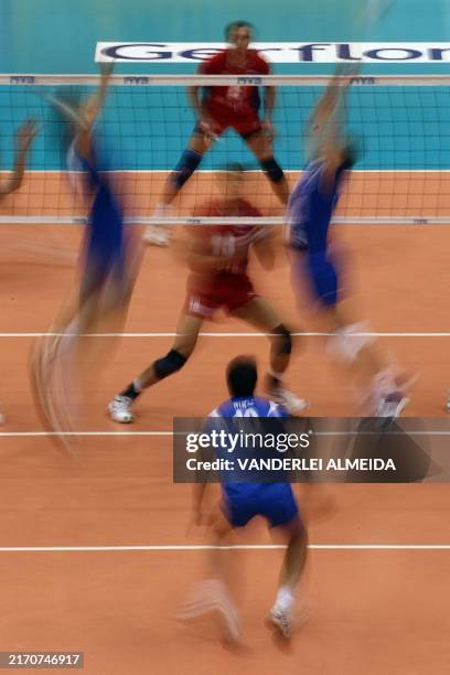 Serbia and Russia during their International Volleyball Federation World League semifinal match at Maracanazinho stadium in Rio de Janeiro, Brazil on...