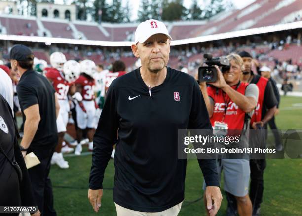 Stanford Cardinal head coach Troy Taylor walks off the field during a game between Cal Poly and Stanford Football at Stanford Stadium on September 7,...