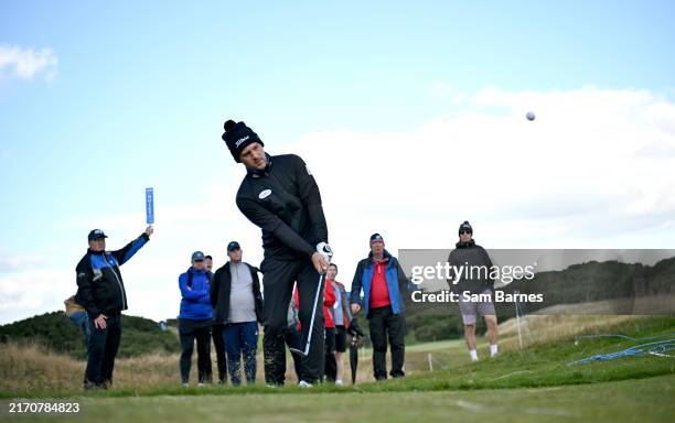 Down , United Kingdom - 12 September 2024; Lukas Nemecz of Austria chips out of the rough onto the 16th green during day one of the Amgen Irish Open...