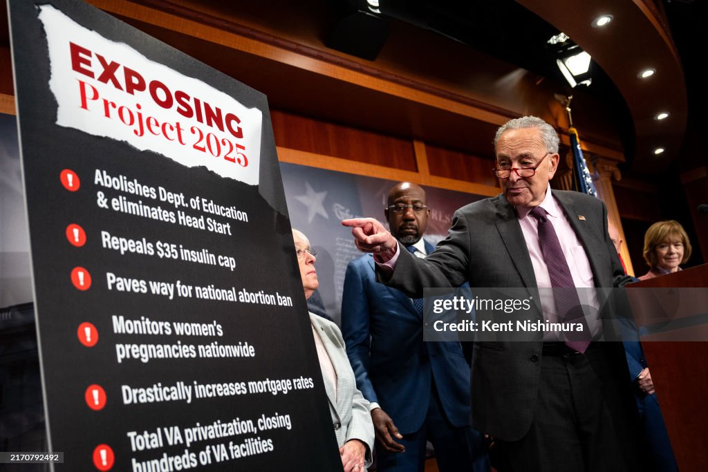 Senate Democrats Hold Press Conference On Project 2025 Policy Agenda