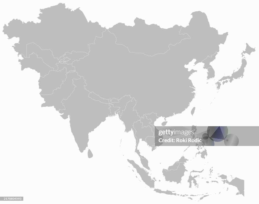 Asia Contur Highlighted Map Of The Continent Of Asia High-Res Vector Graphic ...