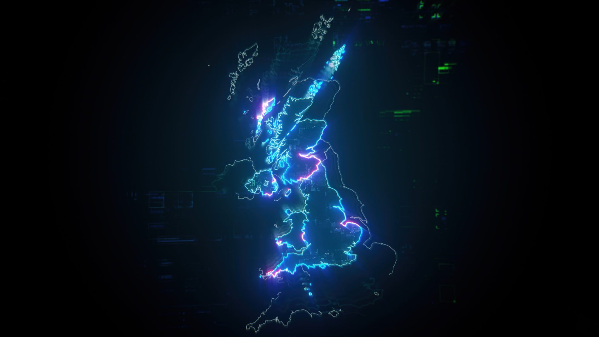 Map of UK on dark digital background representing global communication and global finances Map of UK on dark digital background representing global communication and global finances