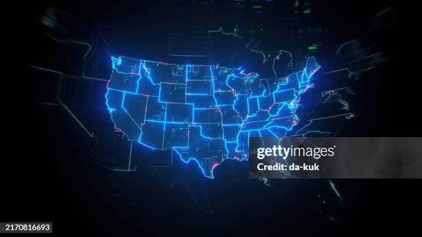 map of usa on dark digital background representing global communication and global finances - us map stock pictures, royalty-free photos & images