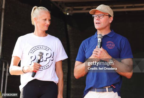 Carolina Kluft and Prince Daniel of Sweden during the Prince Daniel's Race and Pep Day at Hagaparken on September 08, 2024 in Stockholm, Sweden.