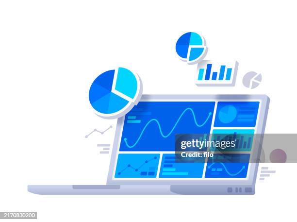 stockillustraties, clipart, cartoons en iconen met statistics and data analytics informational sciences charts and graphs statistics laptop - analysegegevens