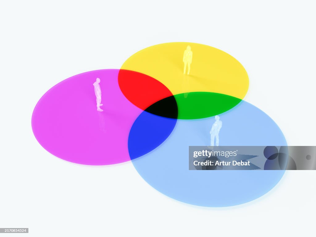 People inside color circle interacting with people finding the perfect balance