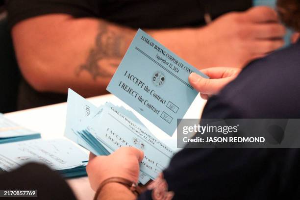 Boeing Machinists union members count votes to accept or reject a proposed contract between Boeing and union leaders and whether or not to strike if...