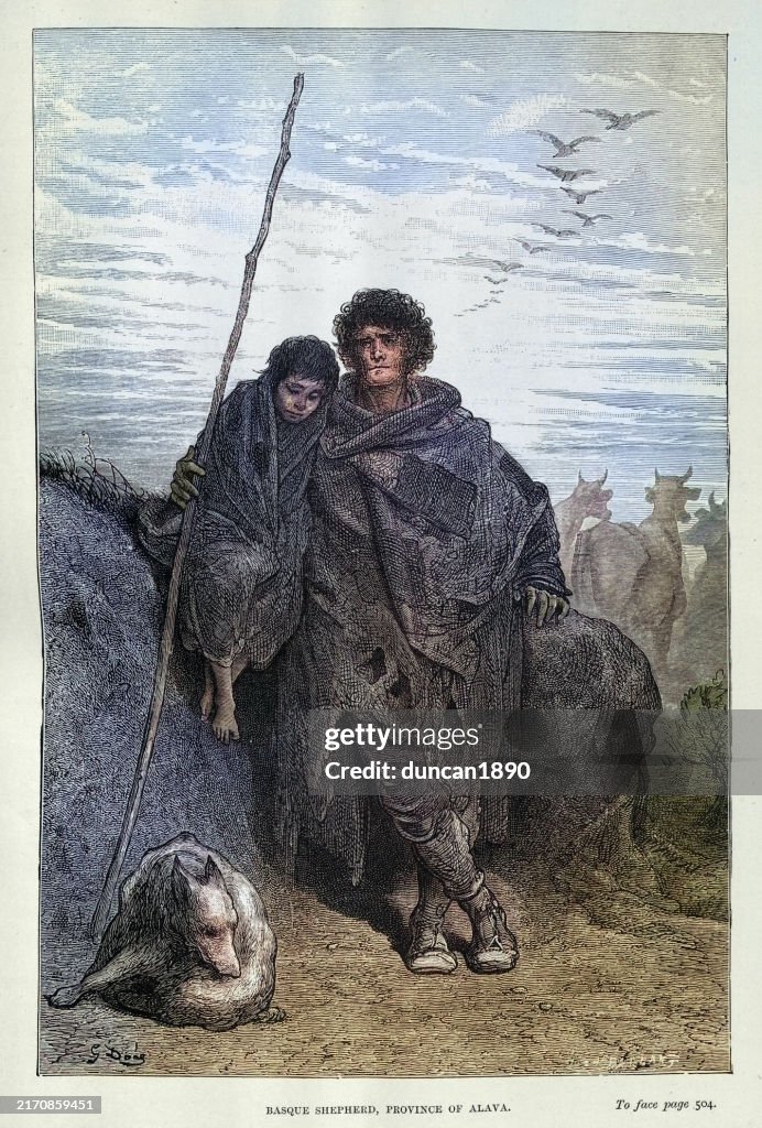 Basque Ranchers History Of Spain Basque Shepherd Or Cattle Herder With His Son And Dog ...