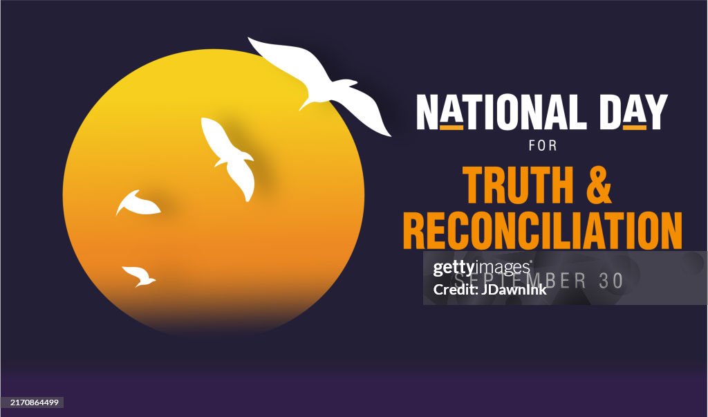 National Day for Truth and Reconciliation banner design poster with sun shape and white birds in flight