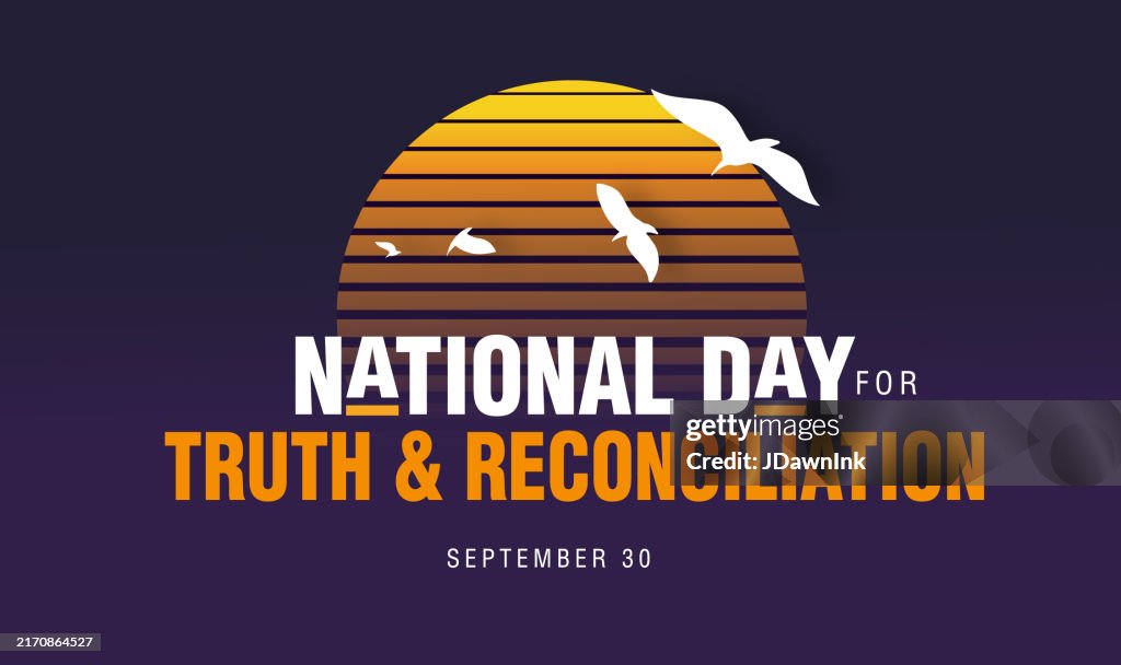 National Day for Truth and Reconciliation banner design poster with sun shape and white birds in flight