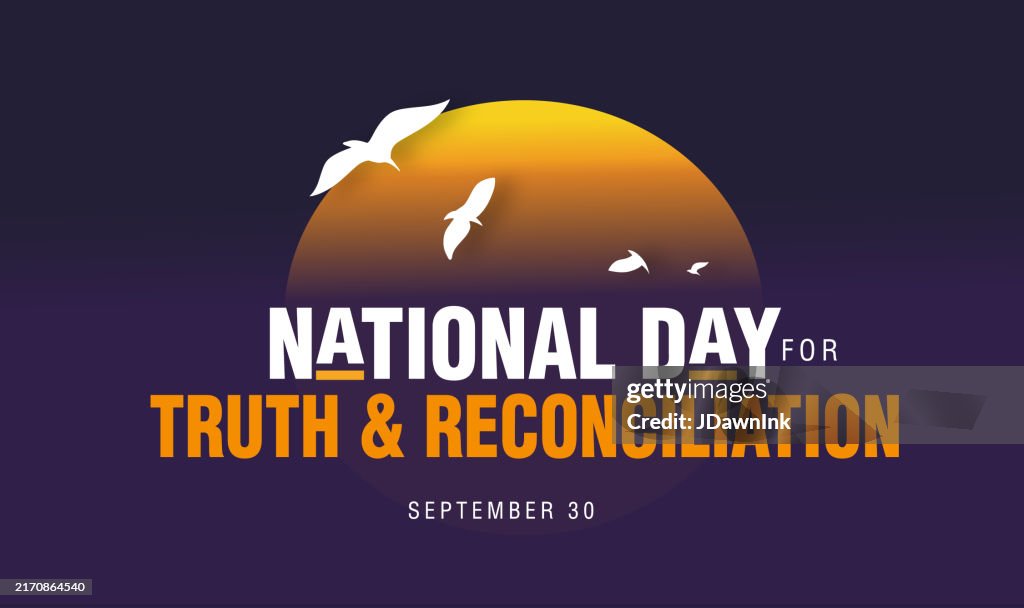 National Day for Truth and Reconciliation banner design poster with sun shape and white birds in flight