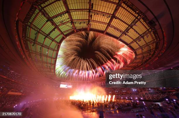 General view inside the stadium during a fireworks display to conclude the closing ceremony on day eleven of the Paris 2024 Summer Paralympic Games...